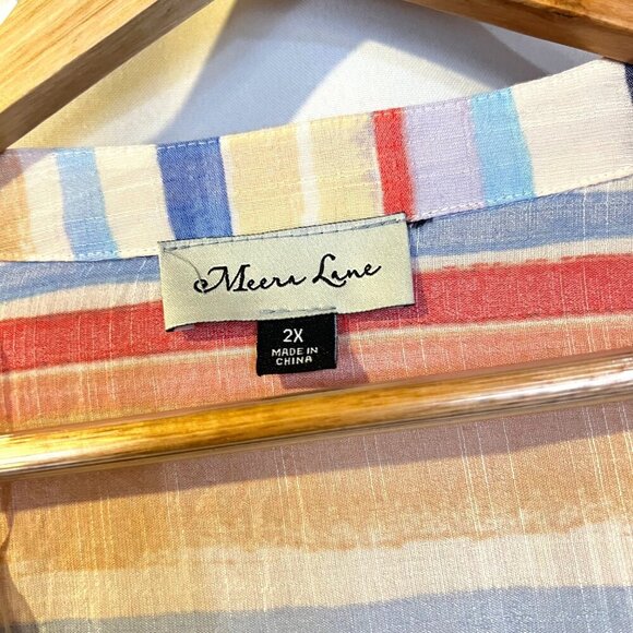 Meera Lane Colorful Lightweight Striped Button Down Blouse 2X Coastal Breezy - Picture 3 of 7